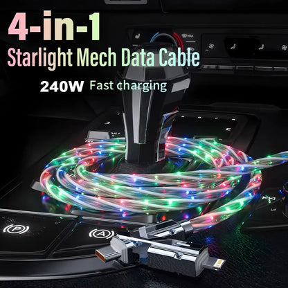 240W LED Luminous USB Cable 4 in 1 Fast Charging