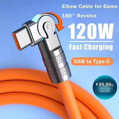 120W Cable 7A Super Fast Charge USB Type C Cable 180°